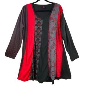 Aller Simplement Boho Tunic Size 1X Mixed Jersey Fabrics Embroidered